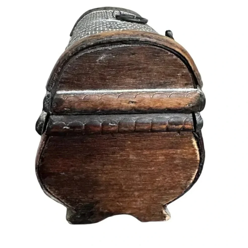Wooden Medium Trinket Art Box Basket Woven Style W LID Clasp‎ 6